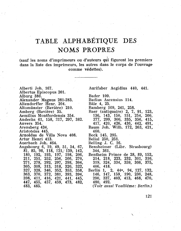 Table alphabétique